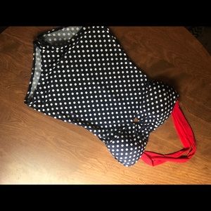 Polka dot bathing suit.